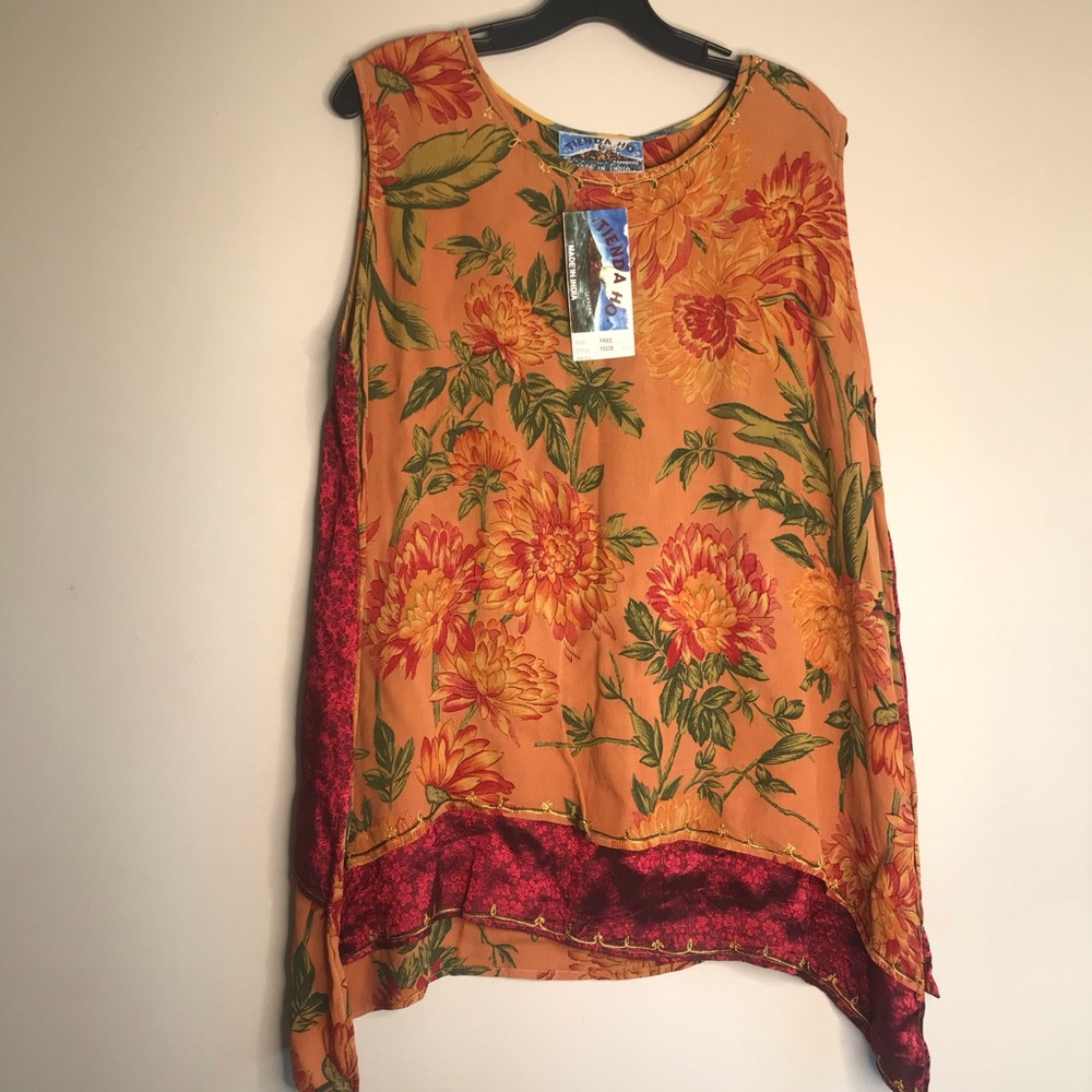 Tienda ho orange flower print loose tank top
